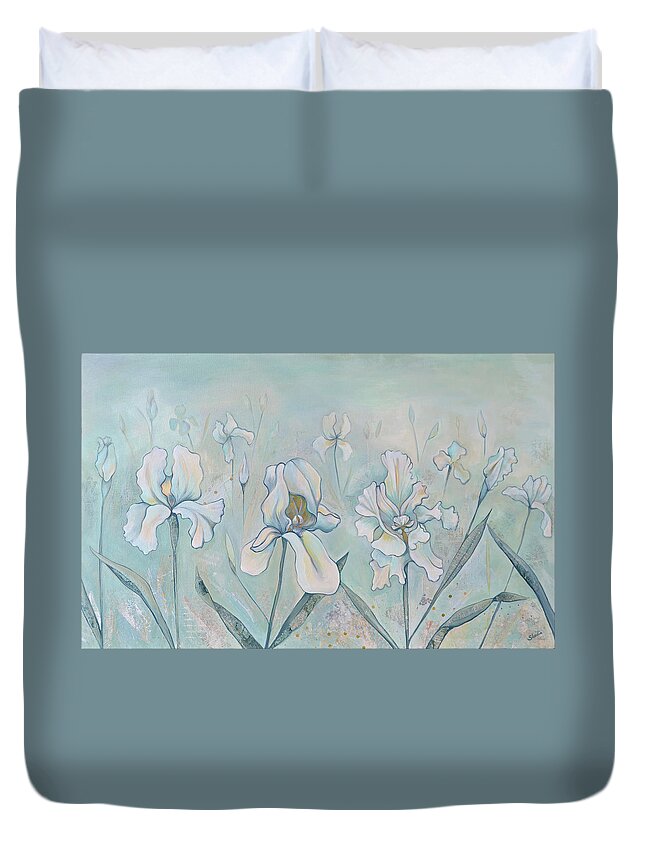 Iris Duvet Cover featuring the painting Field of Whispers by Shadia Derbyshire