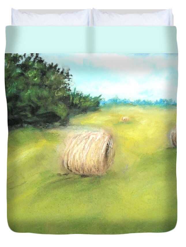 Farm Duvet Cover featuring the pastel Fields Of Dreams by Jen Shearer