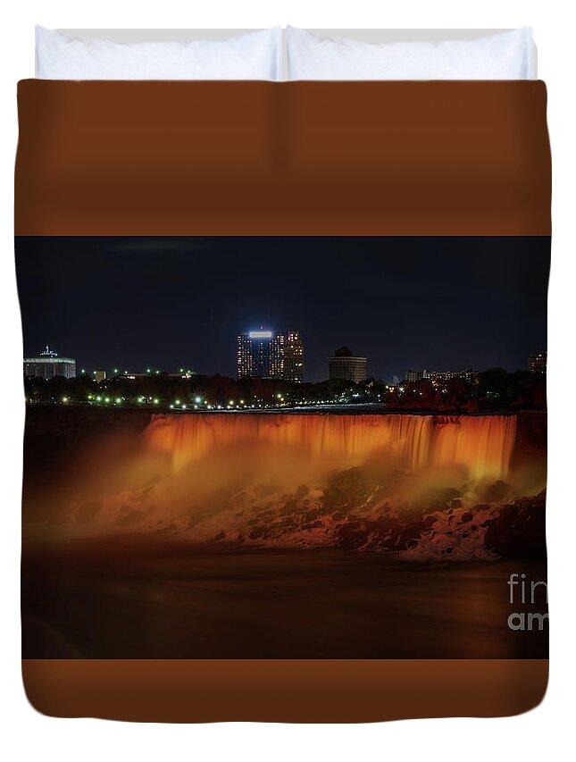 Photography Duvet Cover featuring the photograph Fiery American Falls by Alma Danison