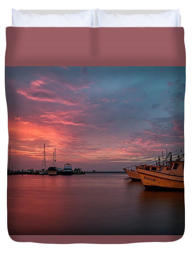 Boats Duvet Cover featuring the photograph Fiery Sky by Ty Husak