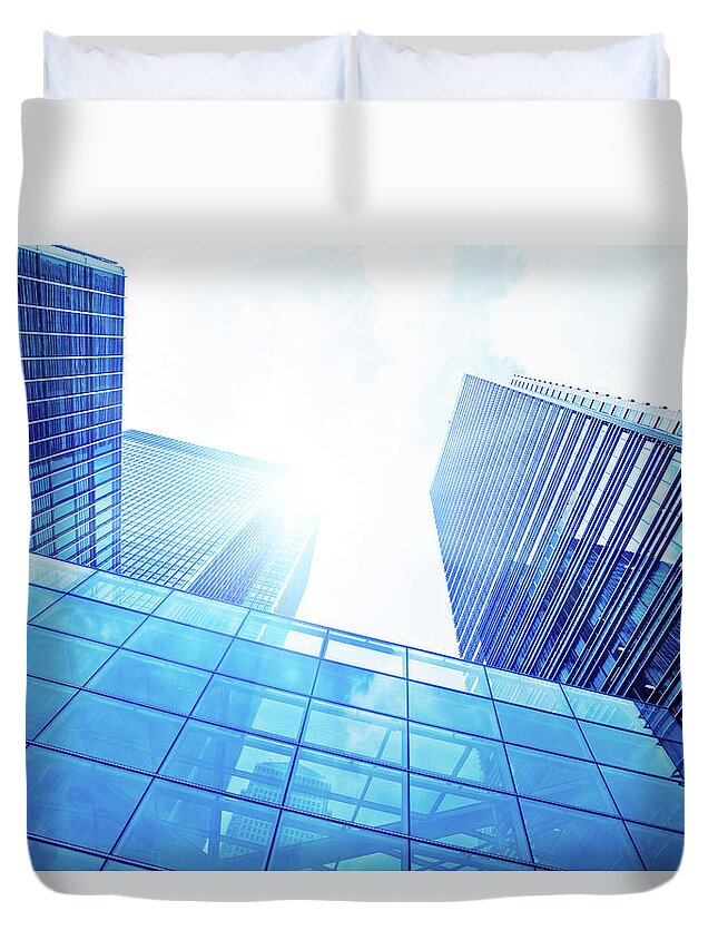 Working Duvet Cover featuring the photograph Financial District Glass Skyscraper by Zodebala