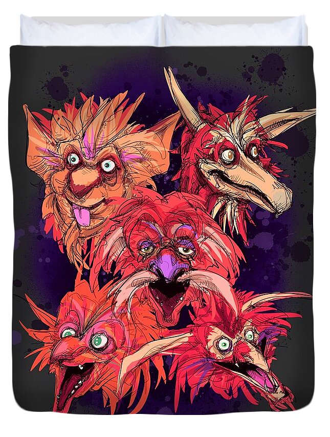 Fire Gang Duvet Cover featuring the drawing Fire Gang by Ludwig Van Bacon