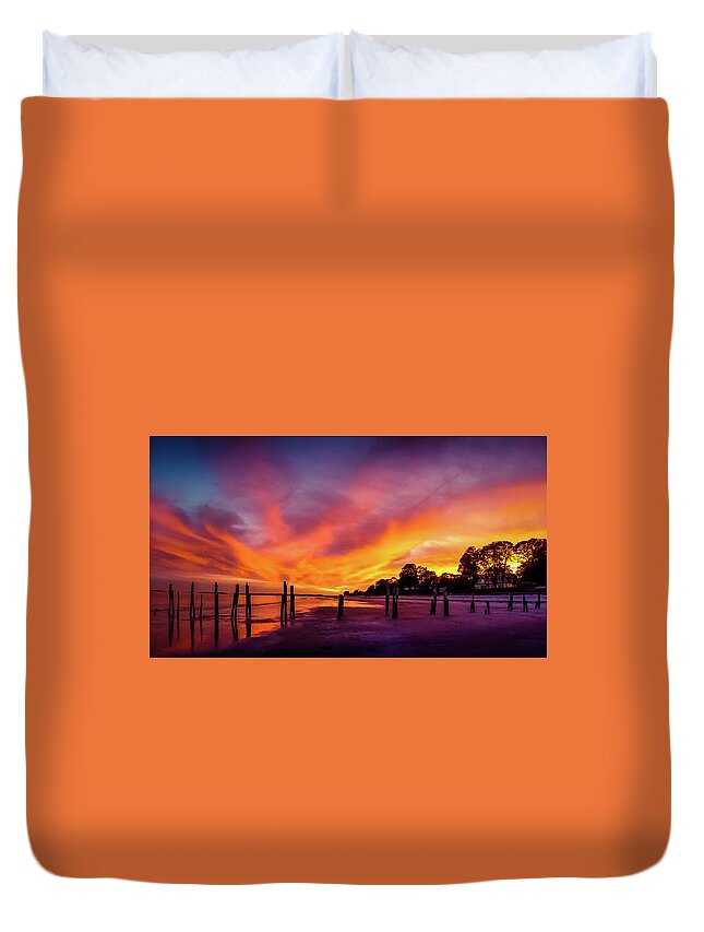 Sunset Duvet Cover featuring the photograph Fire on the sky by Lilia D