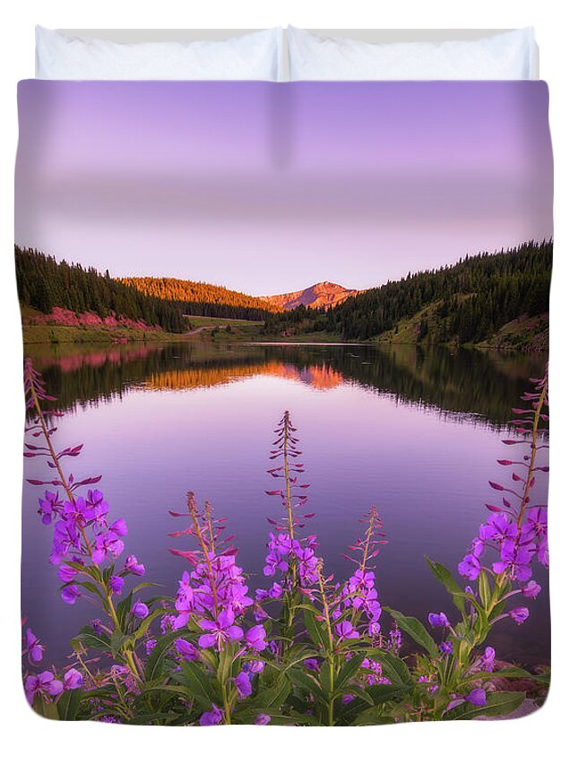 Colorado Duvet Cover featuring the photograph Fireweed Sunset by Darren White