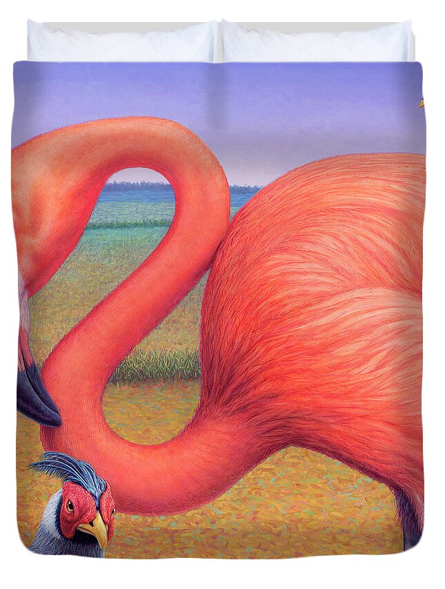 Flamingo Duvet Cover featuring the painting Fish Out of Water by James W Johnson