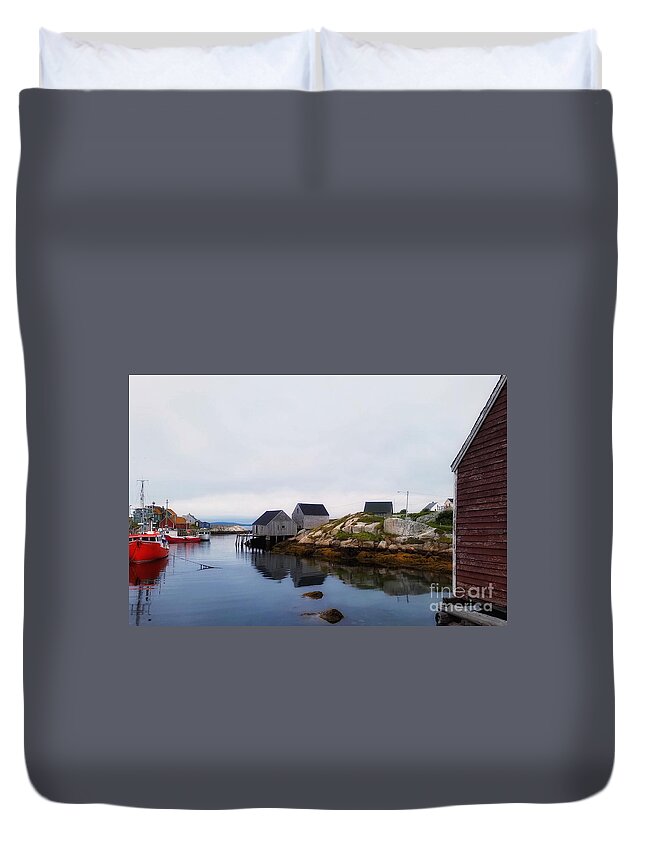 Seaside Duvet Cover featuring the photograph Fish Shacks by Mary Capriole