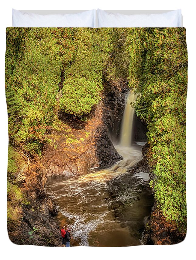Waterfall Duvet Cover featuring the photograph Fishing at Cascade Falls by Susan Rissi Tregoning