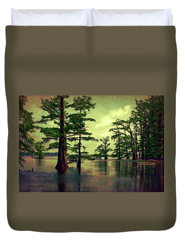 Reelfoot Lake Duvet Cover featuring the digital art Fishing at Reelfoot by Bonnie Willis