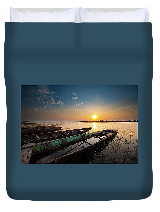 Tranquility Duvet Cover featuring the photograph Fishing Boats by Expresso