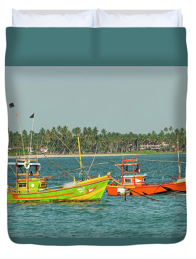 Tranquility Duvet Cover featuring the photograph Fishing Boats In Unawatuna Bay by John Elk Iii