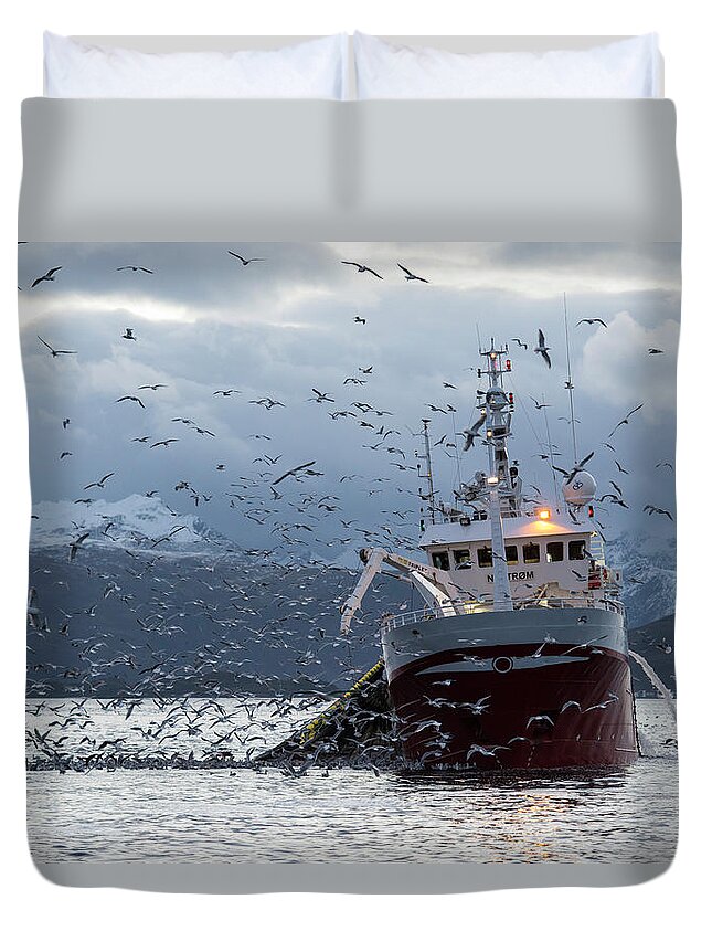 Outdoors Duvet Cover featuring the photograph Fishing For Herring by By Wildestanimal