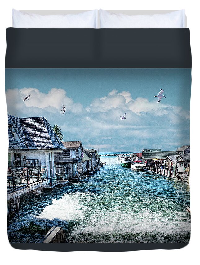 Vacation Duvet Cover featuring the photograph Fishtown in Leland Michigan by Randall Nyhof