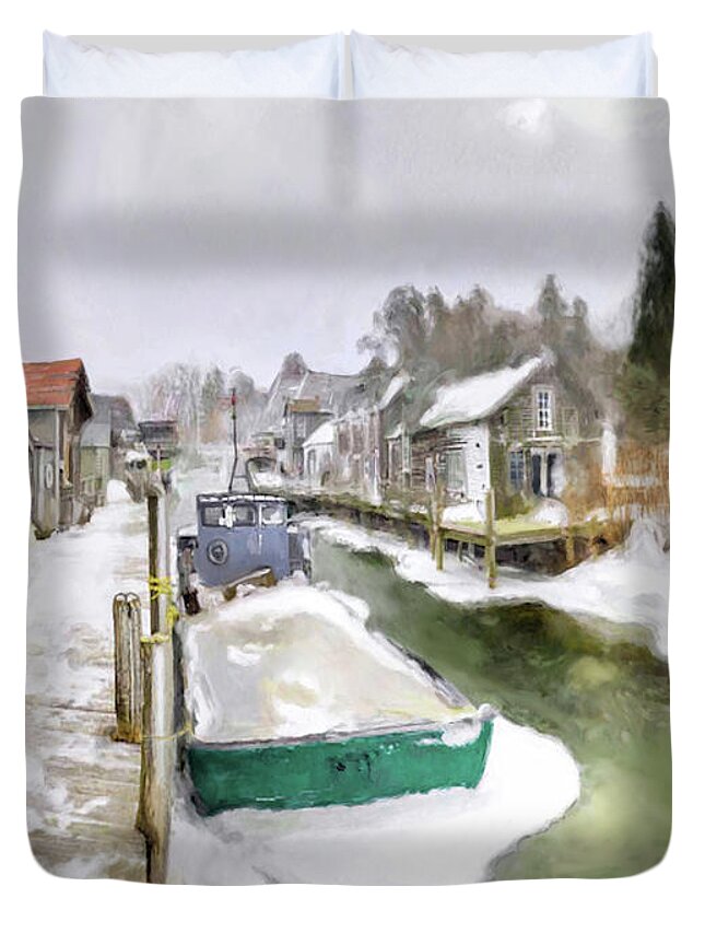 Fishtown Duvet Cover featuring the painting Fishtown by Joel Smith