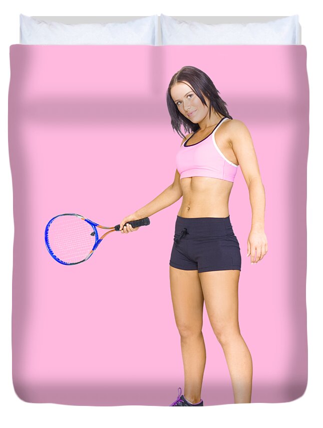 Tennis Duvet Cover featuring the photograph Fit Active Female Sports Person Playing Tennis by Jorgo Photography