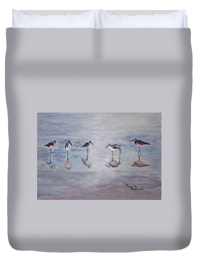 Painting Duvet Cover featuring the painting Five Little Shadows by Paula Pagliughi