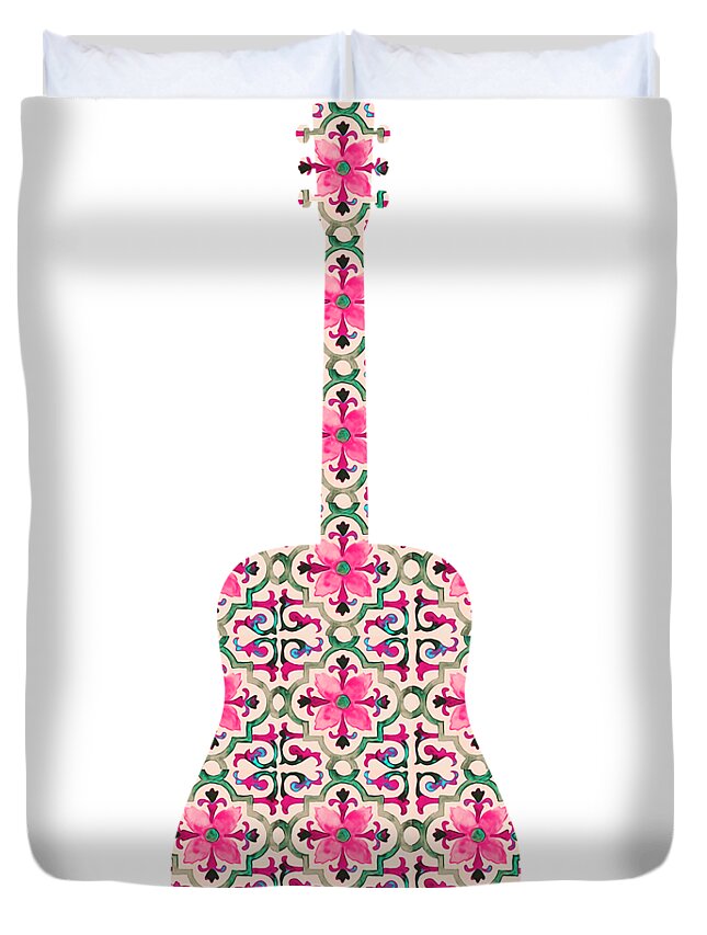 Guitar Silhouette Duvet Cover featuring the painting Flamenco Guitar - 10 by AM FineArtPrints