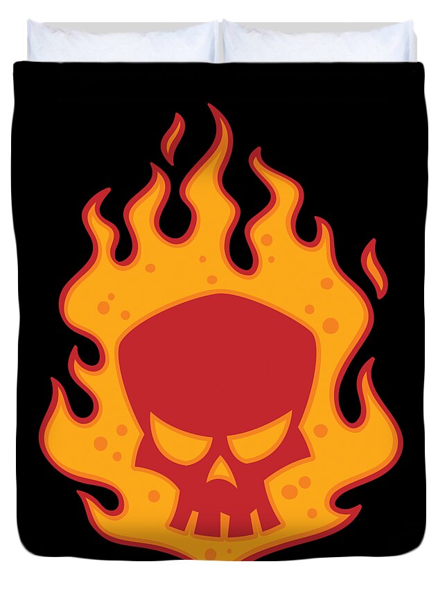 Fire Duvet Cover featuring the digital art Flaming Skull by John Schwegel