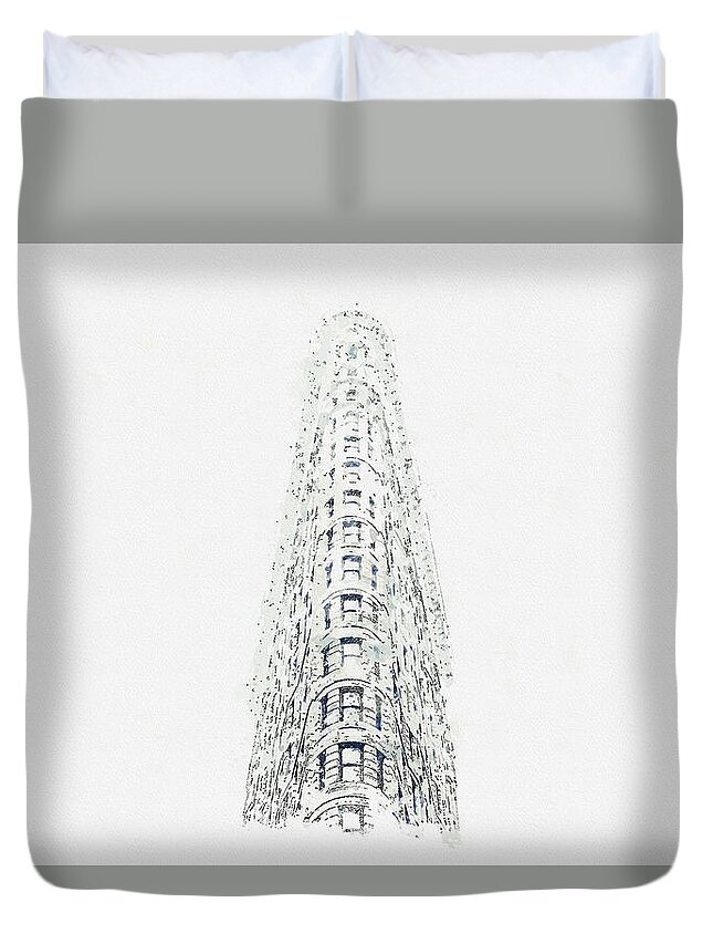 City Duvet Cover featuring the painting Flatiron, New York, United States - watercolor by Adam Asar by Celestial Images