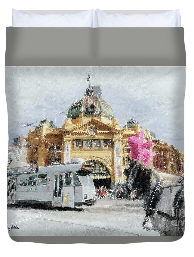 Flinders Street Duvet Cover featuring the painting Flinders Street Station, Melbourne by Chris Armytage