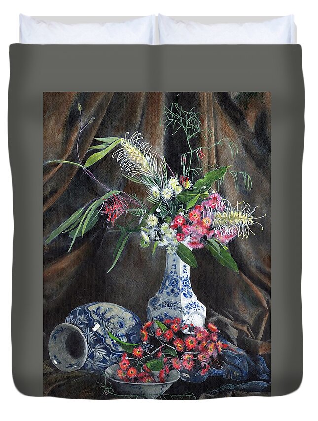 Still Life Duvet Cover featuring the painting Floral Arrangement by John Neeve