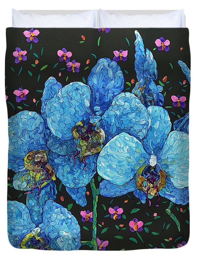 Flowers Duvet Cover featuring the painting Floral Interpretation - Orchid by James W Johnson