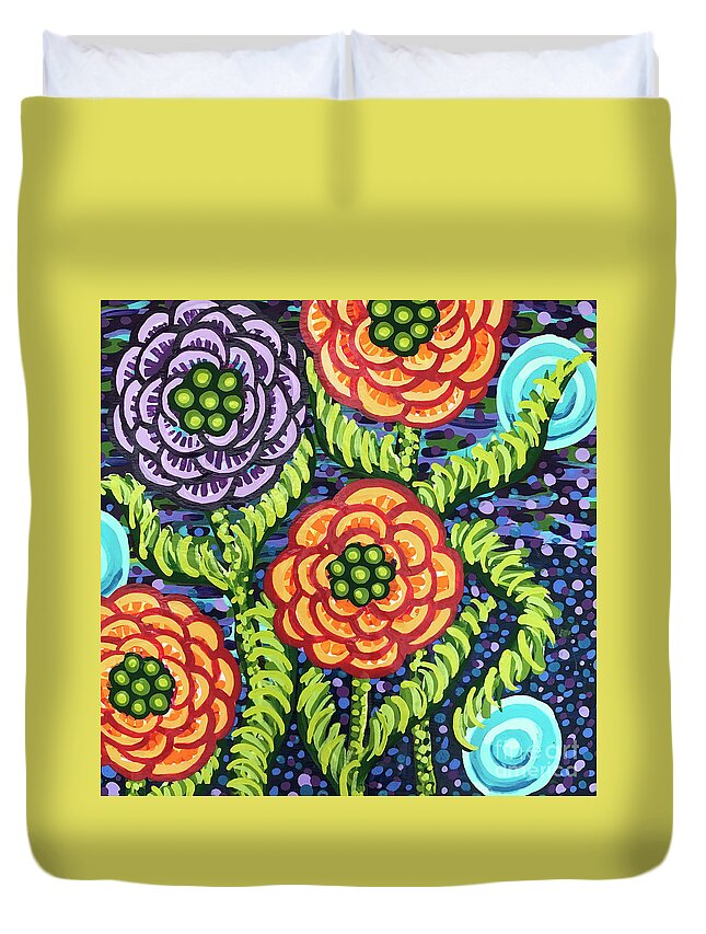 Floral Duvet Cover featuring the painting Floral Whimsy 5 by Amy E Fraser