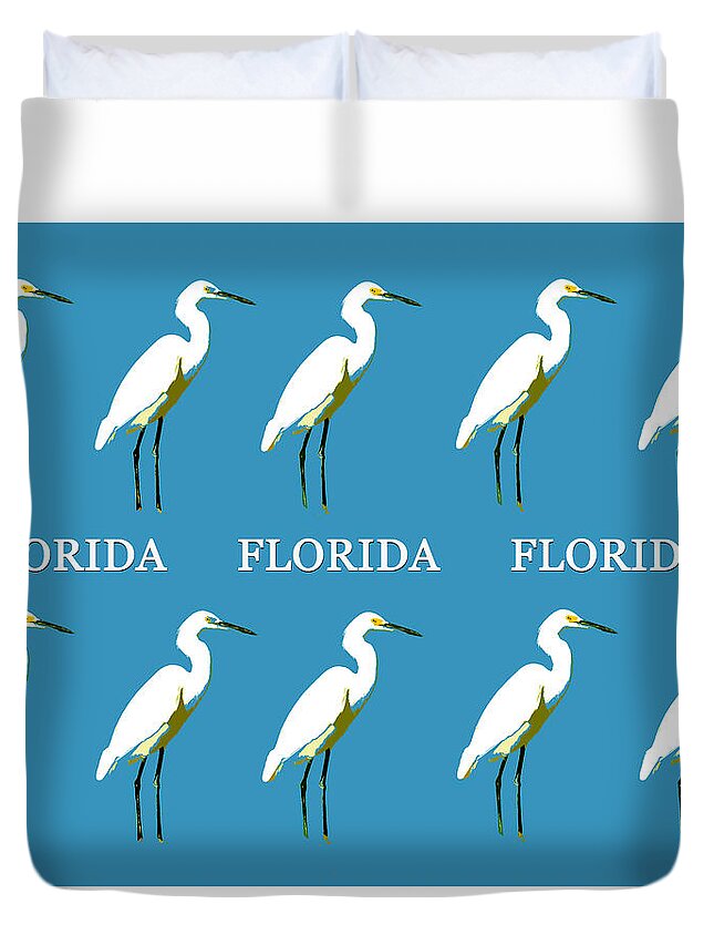Florida Duvet Cover featuring the mixed media Florida Egrets work A by David Lee Thompson
