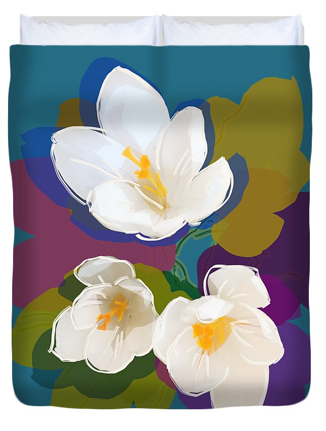 Flowers Duvet Cover featuring the mixed media Flower Blossom THREE by BFA Prints