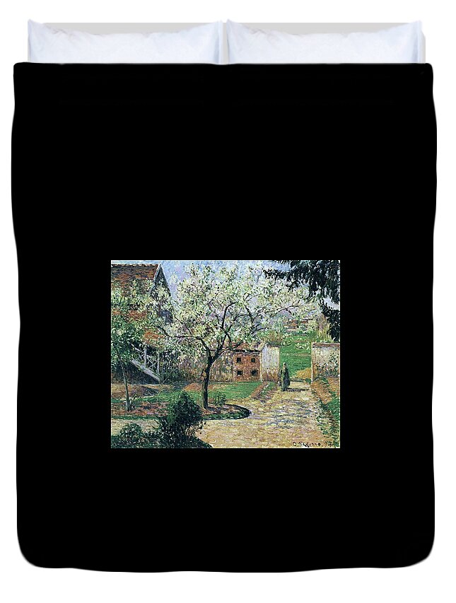 Camille Pissarro Duvet Cover featuring the painting Flowering Plum Tree, Eragny, 1894 by Camille Pissarro