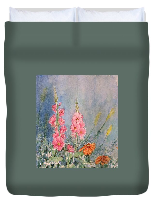 Framed Prints Duvet Cover featuring the painting Flowers in my garden by Milly Tseng