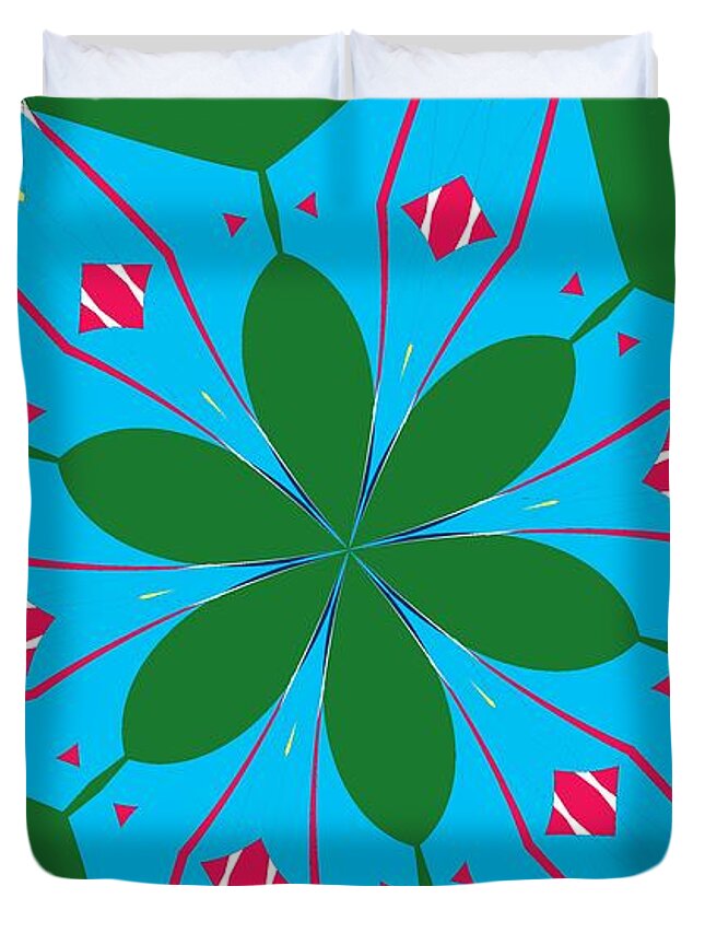 Green Duvet Cover featuring the mixed media Flowers number 23 by Alex Caminker