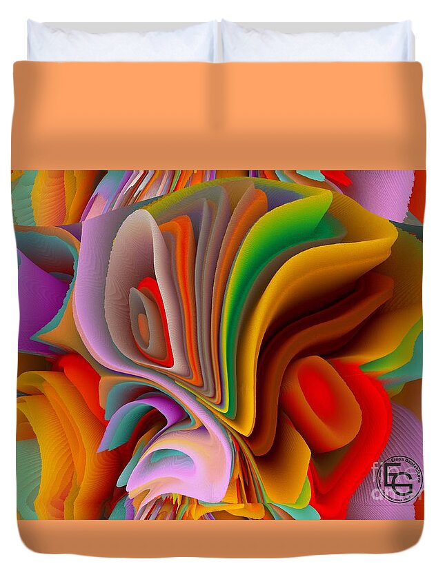 Surrealism Duvet Cover featuring the mixed media A Flower In Rainbow Colors Or A Rainbow In The Shape Of A Flower 11 by Elena Gantchikova