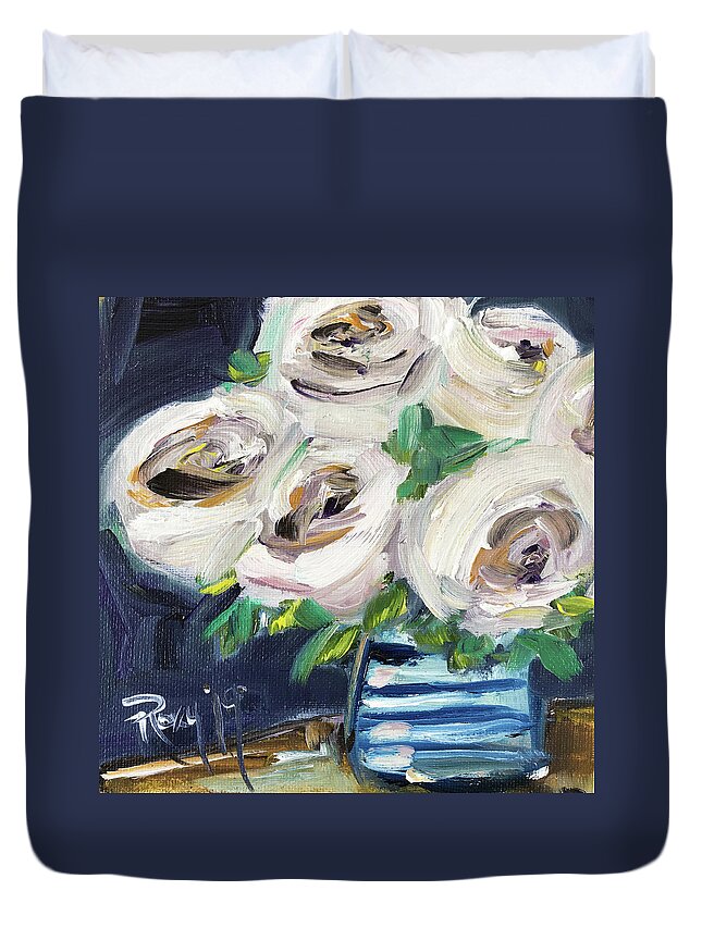 Roses Duvet Cover featuring the painting Fluffy White Roses by Roxy Rich
