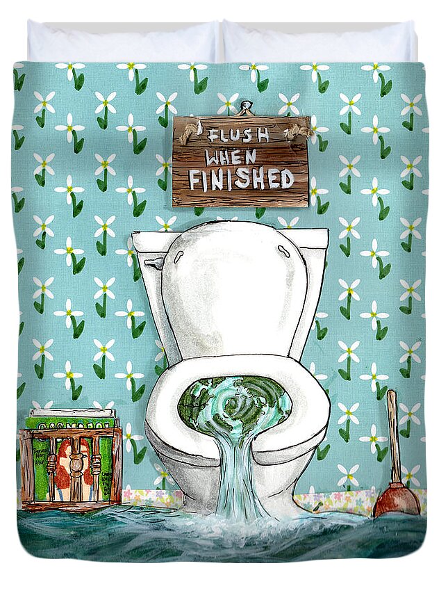 Toilet Duvet Cover featuring the mixed media Flush When Finished by Shana Rowe Jackson
