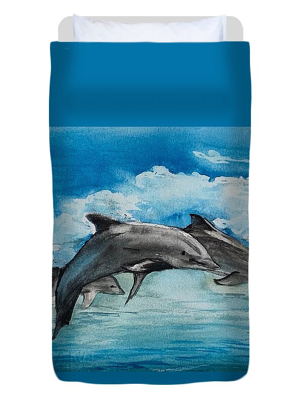  Duvet Cover featuring the painting Flying by Diane Ziemski