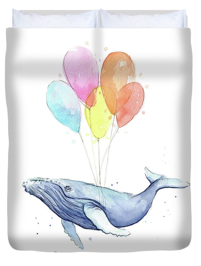 Whale Duvet Cover featuring the painting Flying Whale by Olga Shvartsur