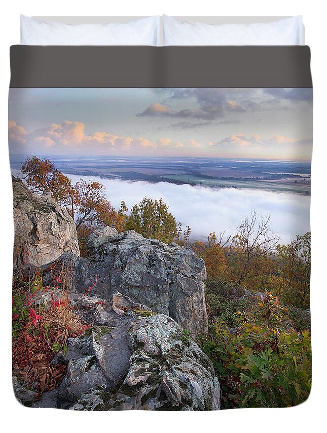 00586416 Duvet Cover featuring the photograph Fog Over Valley, Arkansas River, Petit Jean State Park, Arkansas by Tim Fitzharris