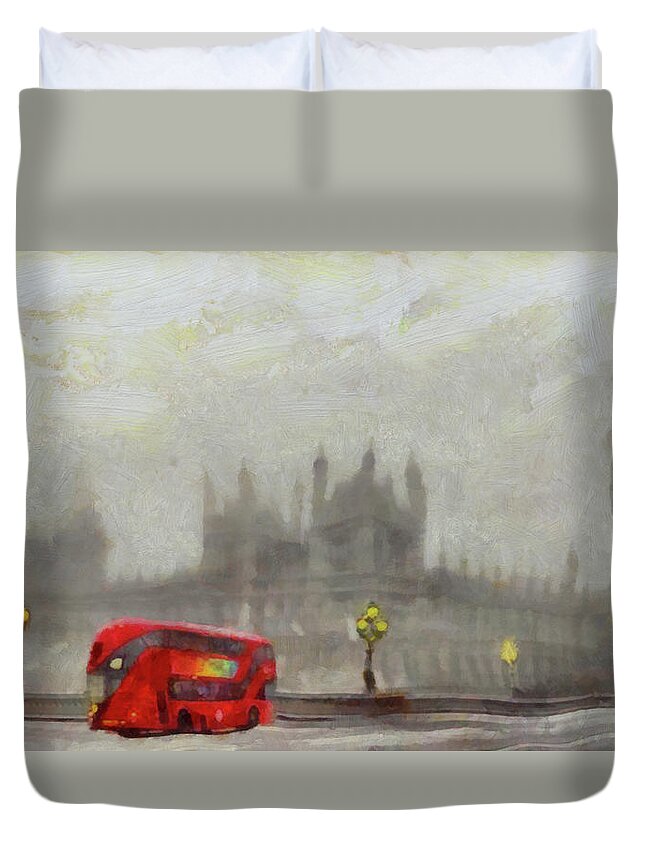 Rossidis Duvet Cover featuring the painting Foggy london by George Rossidis