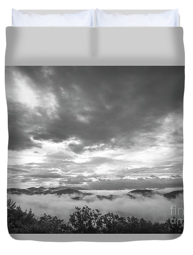 Smoky Mountains Duvet Cover featuring the photograph Foggy Mountain Morning by Mike Eingle