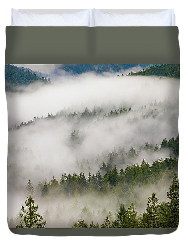 Oregon Duvet Cover featuring the photograph Foggy Oregon Valley by Brian Knott Photography