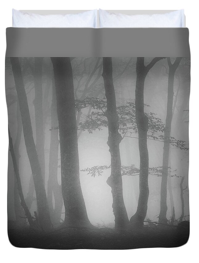 Scotland Duvet Cover featuring the photograph Foggy Trees by Billy Currie Photography