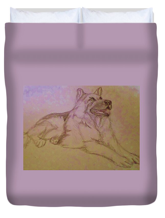 German Shepherd Duvet Cover featuring the drawing For Donna by Christy Saunders Church