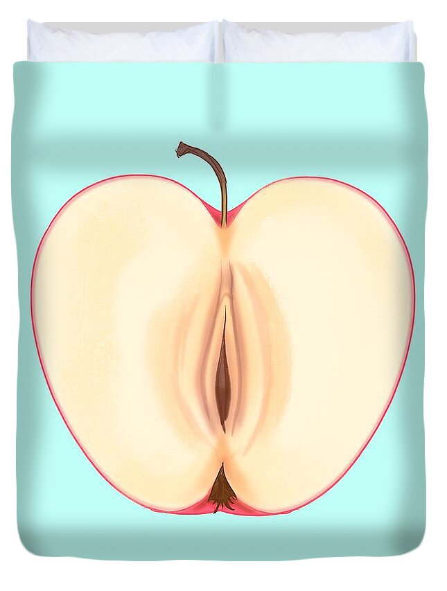Apple Duvet Cover featuring the drawing Forbidden Fruit by Ludwig Van Bacon