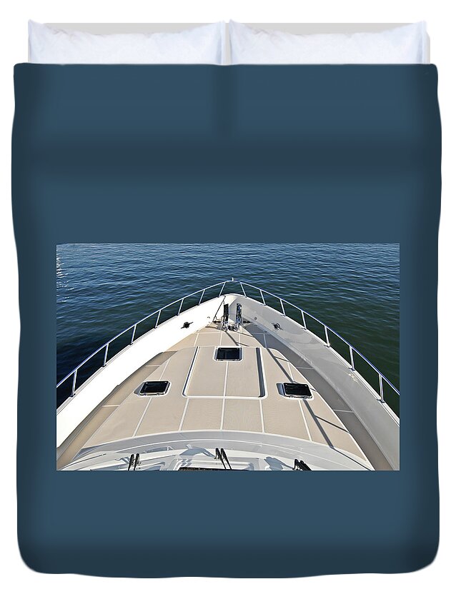 Yacht Duvet Cover featuring the photograph Fore Deck by David Shuler