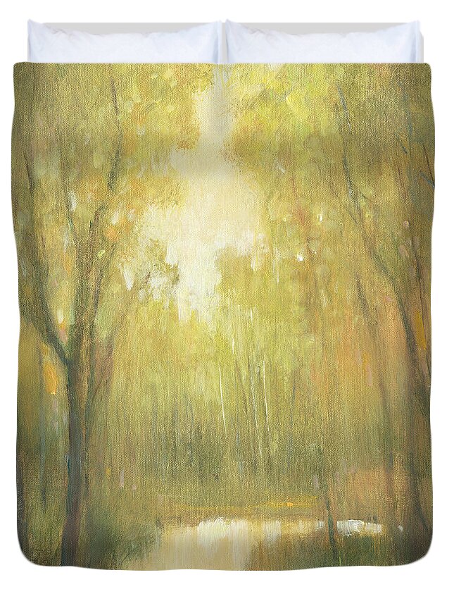 Landscapes Duvet Cover featuring the painting Forest Sanctuary II by Tim Otoole