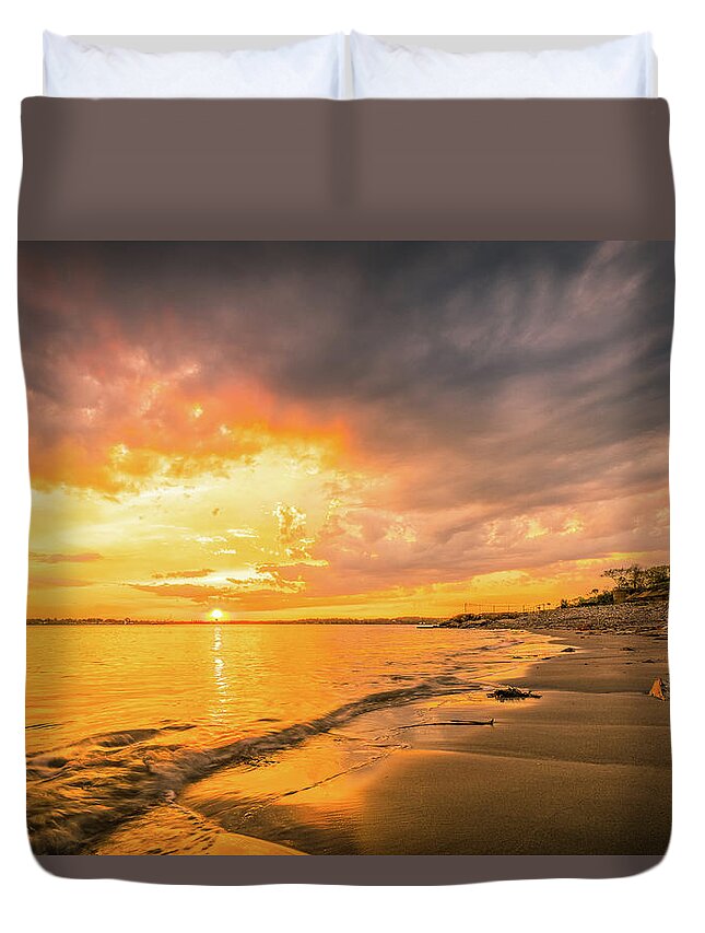 Bunker Duvet Cover featuring the photograph Fort Foster Sunset Watchers Club by Jeff Sinon