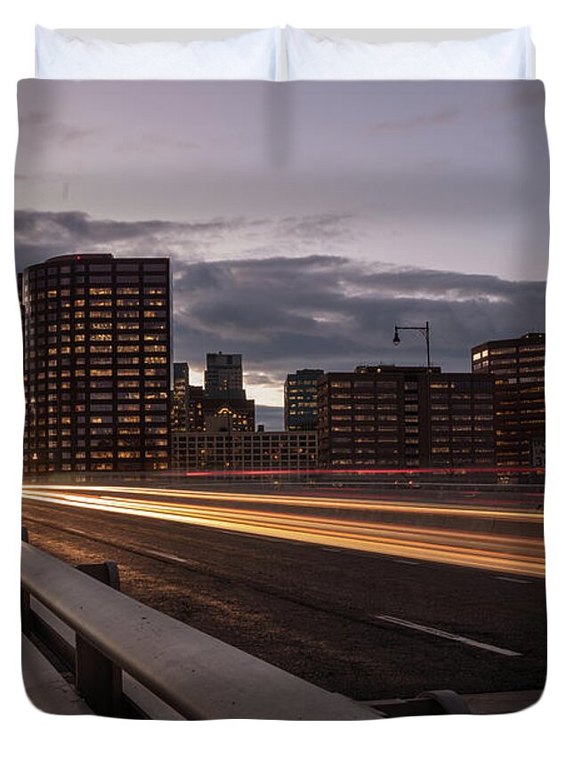 Scenery Duvet Cover featuring the photograph Founders Bridge Hartford CT by Kyle Lee