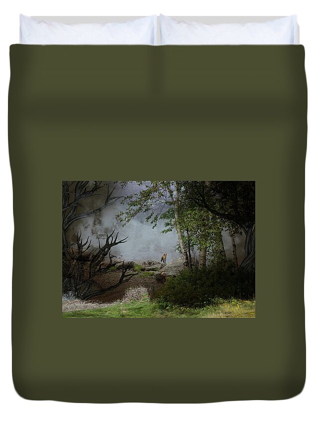 Fox Duvet Cover featuring the photograph Fox on Rocks by Russel Considine