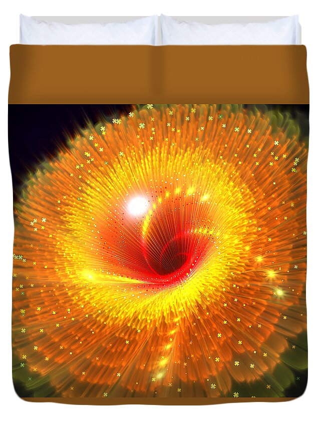 Fractal Duvet Cover featuring the digital art Fractal flower yellow-orange by Lilia S