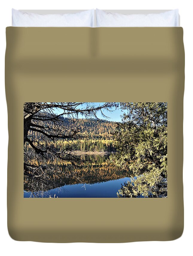 Landscape Duvet Cover featuring the photograph Framed Reflections by Mike Helland